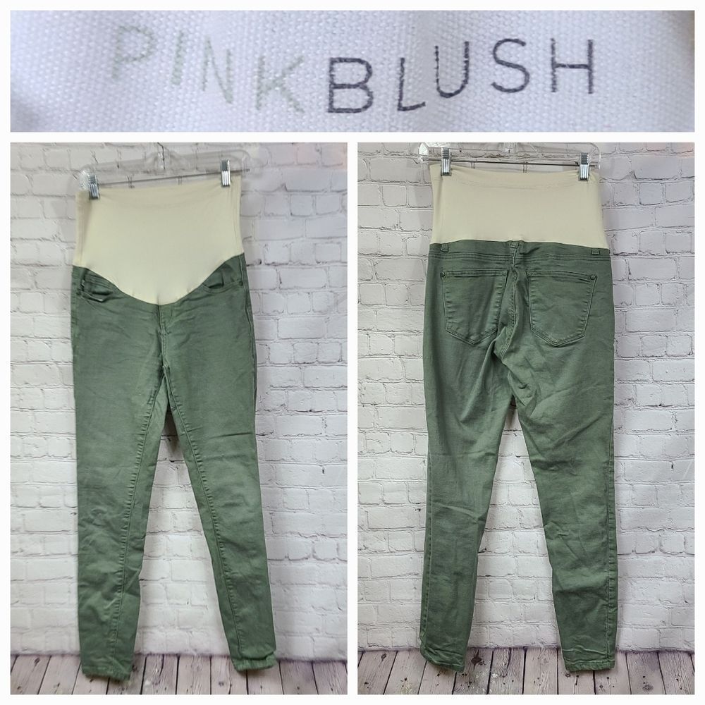 PinkBlush Sage Green Distressed Denim Maternity Skinny Ankle Jean Size 26